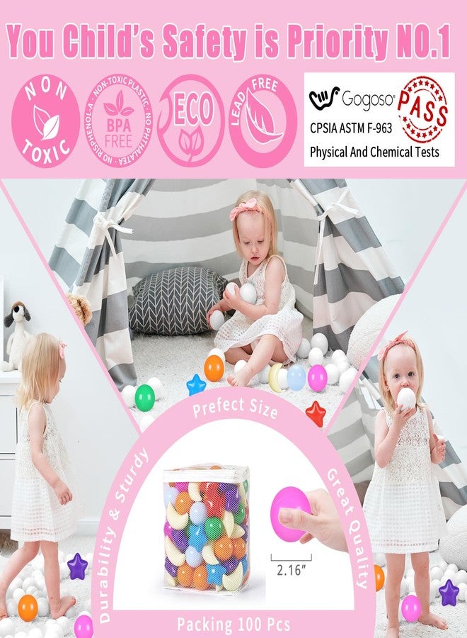 GOGOSO Ball Pit Balls Stars Moon Shapes Plastic Pitballs for Toddler Play Tent Baby Photo Props Kids Pool Water Toys Kiddie Pool Party Decor, Bright Mix 8 Colors,100PCS - Image 2